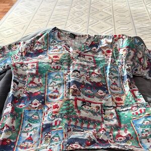 Barco Uniforms Festive Snowman Print Short Sleeve Top